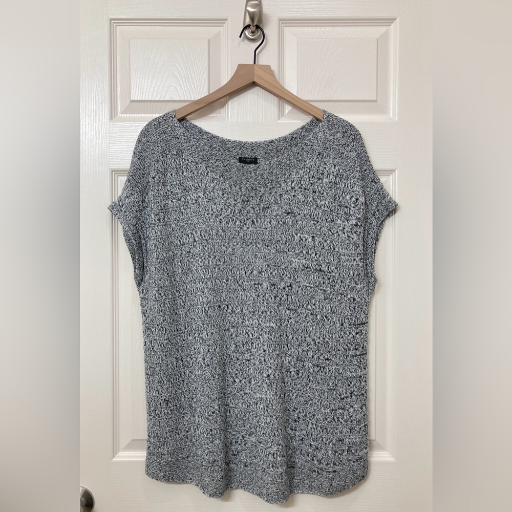 Talbots Black White Sleeveless Linen Sweater Tunic XL Quiet Luxury Boho Chic